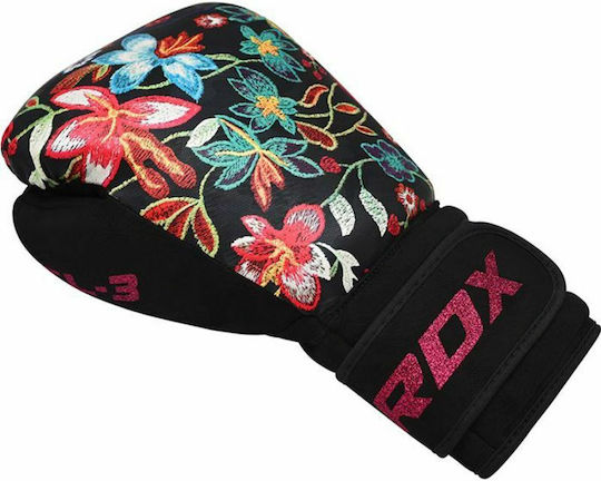 RDX FL3 Floral Boxing Gloves made of Synthetic Leather for Match Black