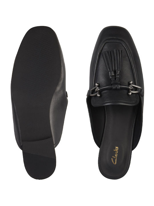Pure2 Flat Leather Mules in Black Color