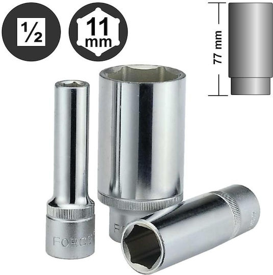 Force Socket Hex Long with Square Drive 1/2" Diameter 11mm