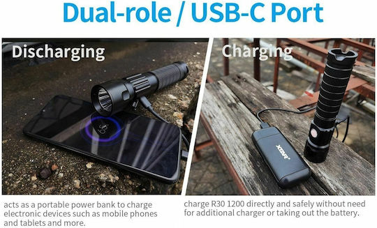 XTAR Επαναφορτιζόμενος Φακός LED IP60 με Μέγιστη Φωτεινότητα 800lm R30