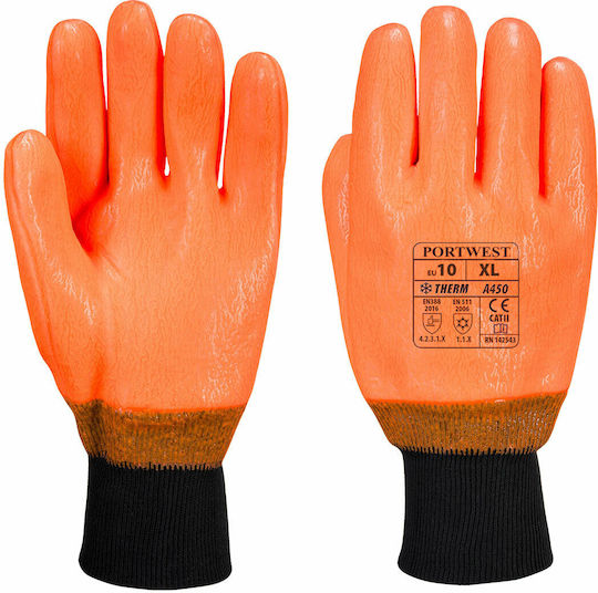 Portwest Gloves for Work Cold-Resistant Orange PVC