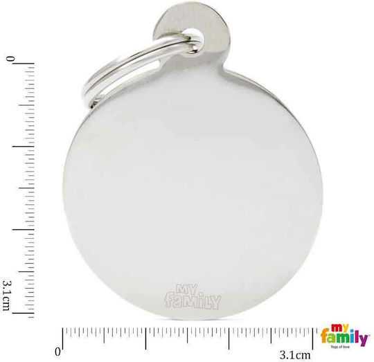 My Family Basic Dog ID Tag Circular Silver Metal 3.1x3.1cm Personalized