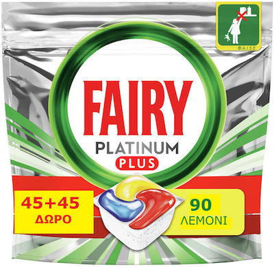 Fairy Platinum Plus All In One 90 Κάψουλες Πλυντηρίου Πιάτων με Άρωμα Λεμόνι