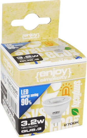Elvhx LED Bulb 3.2W for Socket GU5.3 and Shape MR16 Warm White 250lm