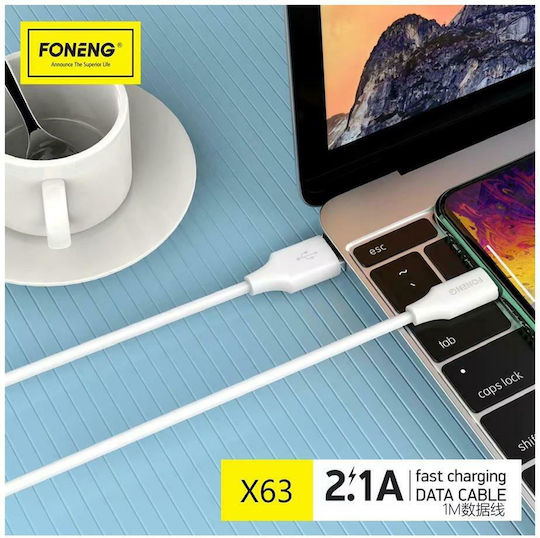 Foneng USB 2.0 Cable USB-C male - USB-A Λευκό 1m X63
