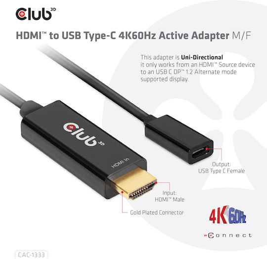 Club3D Μετατροπέας HDMI male σε USB-C female 1τμχ CAC-1333