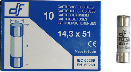 Adeleq Safety Cylindrical Porcelain Fast-Bow 14x51mm 32A (88-1328) 1pcs