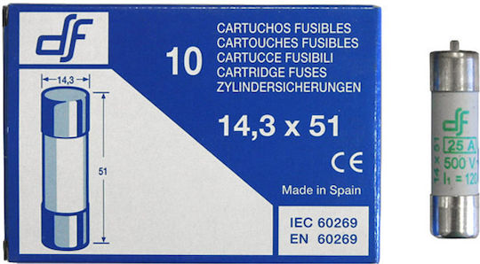 Adeleq Safety Cylindrical Porcelain 14x51mm 40A (88-14089) 1pcs