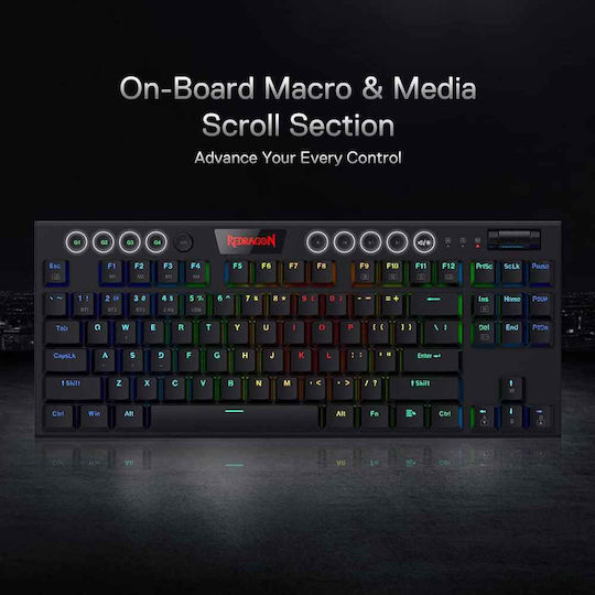 Redragon K621 Horus Gaming Μηχανικό Πληκτρολόγιο Tenkeyless με Custom Red διακόπτες και RGB φωτισμό (Αγγλικό US)