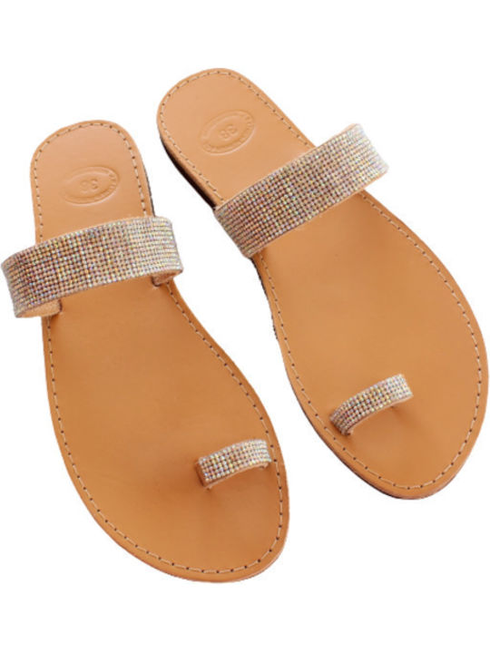 Leather Women's Flat Sandals in Silver Color