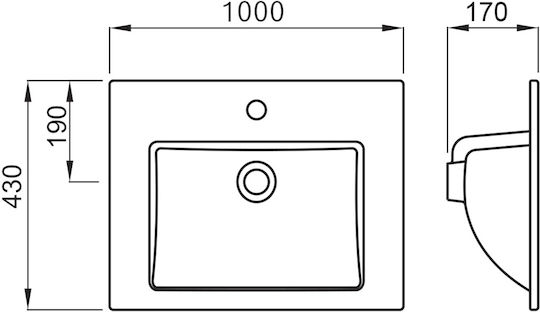 Fayans Linea 1000 Ένθετος Νιπτήρας Πορσελάνης 100x43cm Λευκός Fayans Linea 1000 Ένθετος Νιπτήρας Πορσελάνης 100x43cm Λευκός