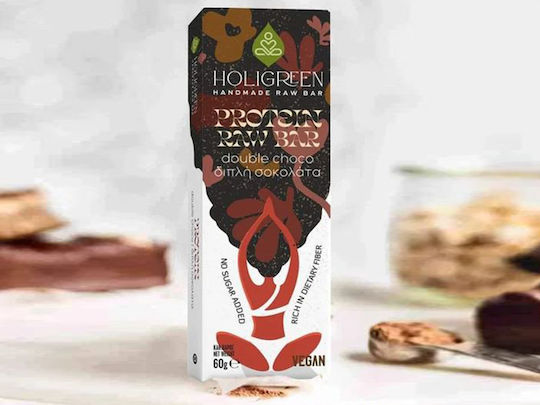 Holigreen Protein Raw Bar with 6.6gr Protein & Flavor Double Chocolate 60gr