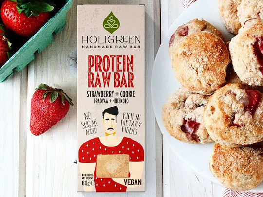Holigreen Protein Raw Bar with 5.6gr Protein & Flavor Strawberry Cookie 60gr