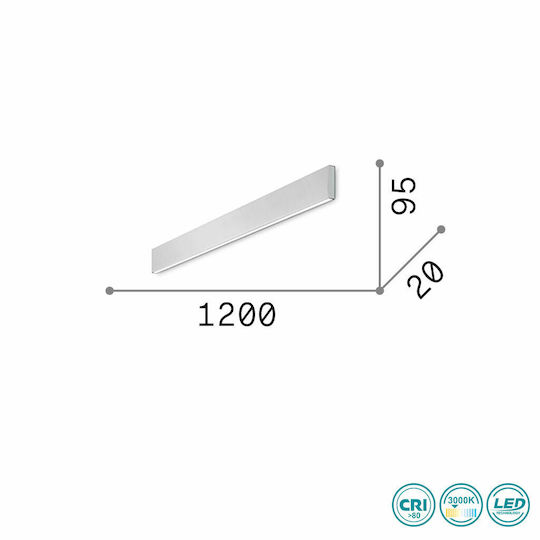 Ideal Lux Linus Commercial Linear LED Wall Light 34W Warm White IP20 L120xD2xH9.5cm