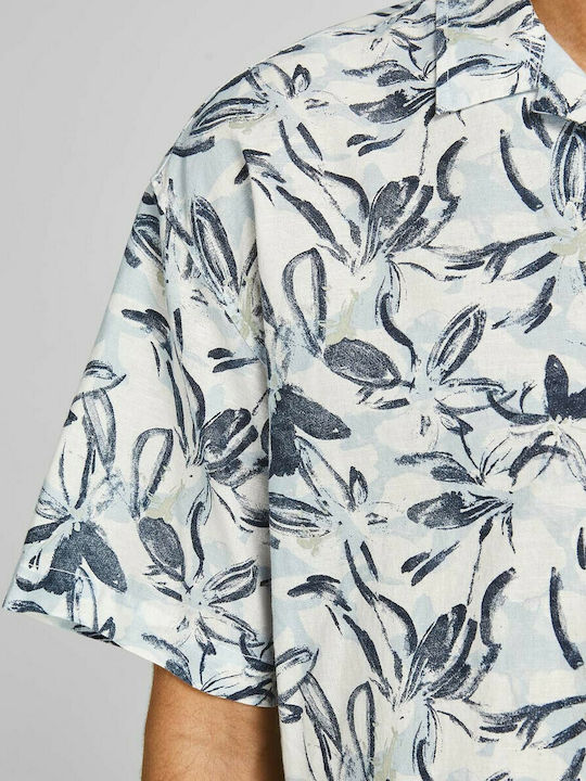 Jack & Jones Herrenhemd Kurzärmelig Baumwolle Blumen Blau