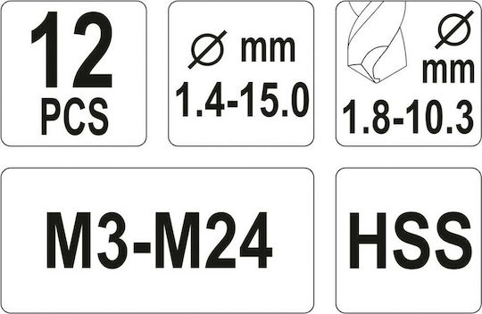 Yato HSS Set of 12 Drills HSS for Metal