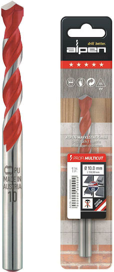 Alpen Drills Multi-Purpose Drill with Cylindrical Shank for Masonry, Metal, Wood, Glass and Tiles 6x100mm