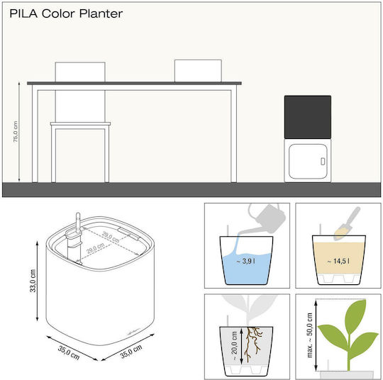 Lechuza Pila Self-watering Pot Plastic Slate Grey 35x35x32.5cm.
