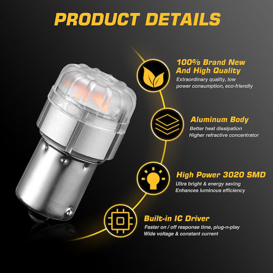 NovSight Lamps Car & Motorcycle BA15S LED 3500K Warm White 12V 9W 2pcs