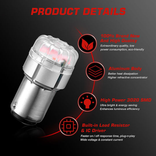 NovSight Λάμπες Αυτοκινήτου & Μοτοσυκλέτας P21/5W-BAY15D-1157 LED Κόκκινο 12V 9W 2τμχ