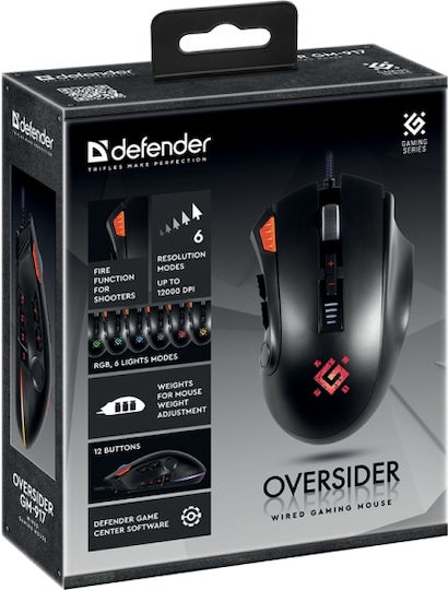 Defender GM-917 RGB Геймърска Мишка 12000 DPI Черен