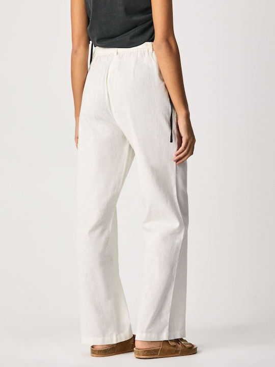 Pepe Jeans Lourdes Women's High-waisted Cotton Trousers White