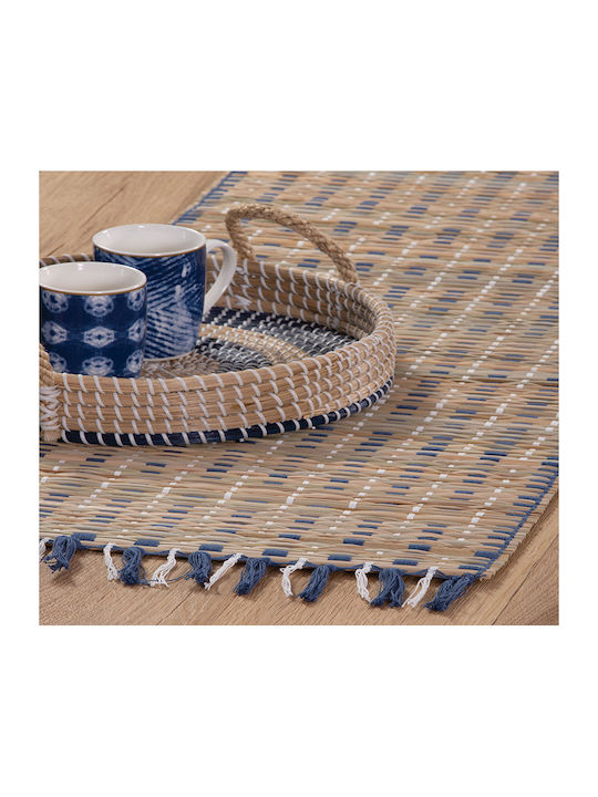 Nef-Nef Homeware Straw Cotton & Polyester Tablecloth Runner Natural / Blue 45x150cm