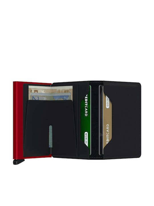 Slimwallet Matte Leather Men's Wallet Cards with RFID and Slide Mechanism Black/Red