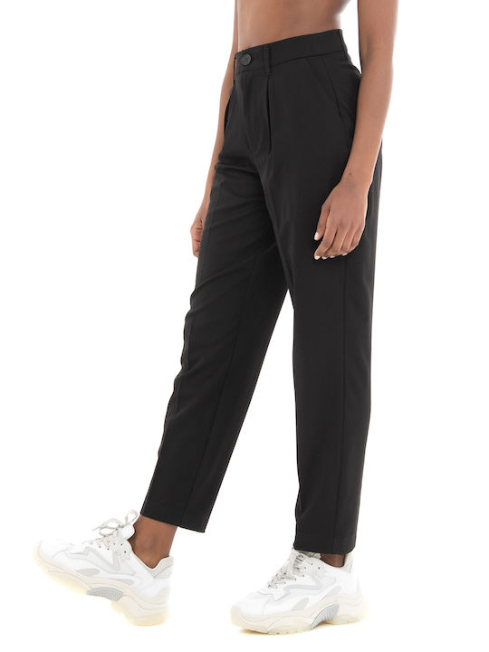 Only Women's High-waisted Cotton Trousers in Carrot Fit Black