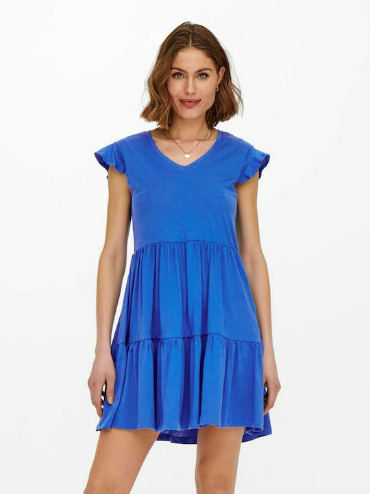 Summer Mini Dress with Ruffle Strong Blue
