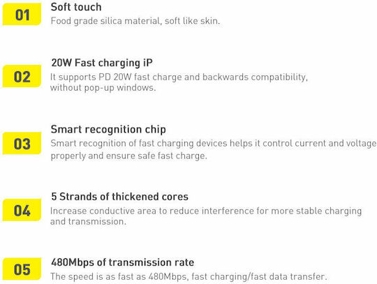 Baseus Jelly Liquid Silica Gel USB-C to Lightning Cable 20W Μαύρο 1.2m (CAGD020001)