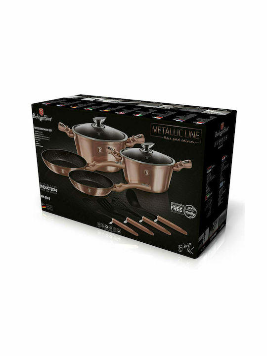 Berlinger Haus Metallic Line Cookware Set Made of Aluminum Rose Gold Collection with Stone Coating 4 Pieces