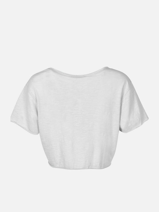 Women's Summer Crop Top Cotton Short Sleeve White
