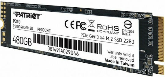 Patriot P310 SSD 480GB τύπου M.2 με σύνδεση PCI Express 3.0 P310P480GM28