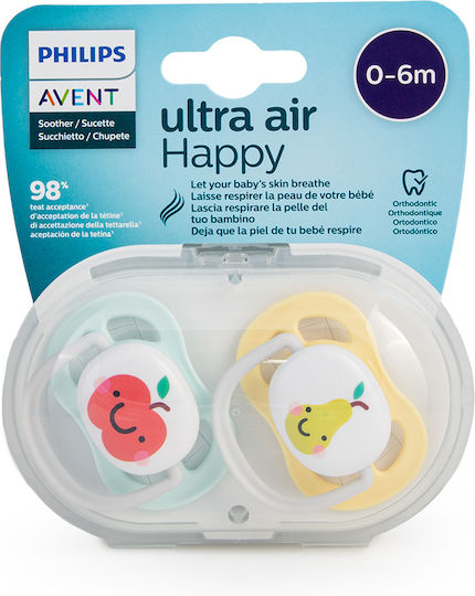 Philips Ultra Air Orthodontic Pacifiers Silicone with Case Apple - Pear - Green - Yellow for 0-6 months 2pcs