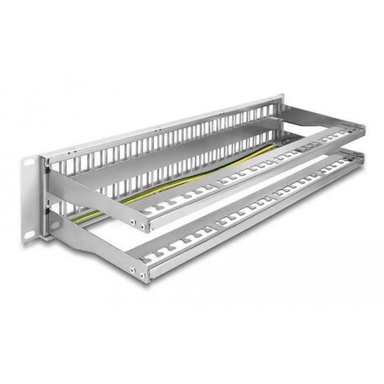 DeLock Patch Panel Keystone for Rack 2U 19" with 48 Ports με ανακούφιση καταπόνησης Gray