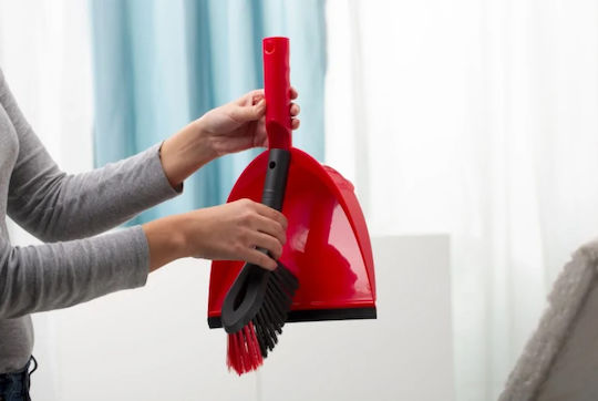 Vileda Plastic Kom Dustpan & Brush Set Red