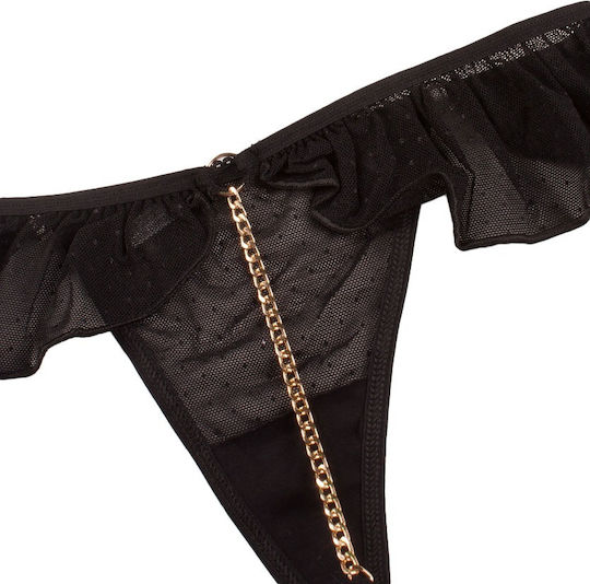 CottonHill CH0160 Femei Sexy Șir de caractere Tanga cu lanț auriu Negru