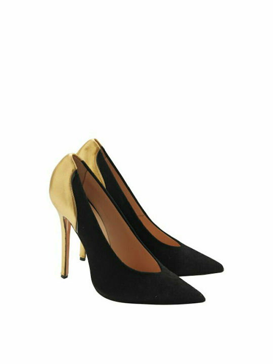 VLASSI HOLEVA PUMPS AUS SCHWARZEM WILDLEDER MIT GOLDENEM ABSATZ SW2012-SCHWARZ/GOLD