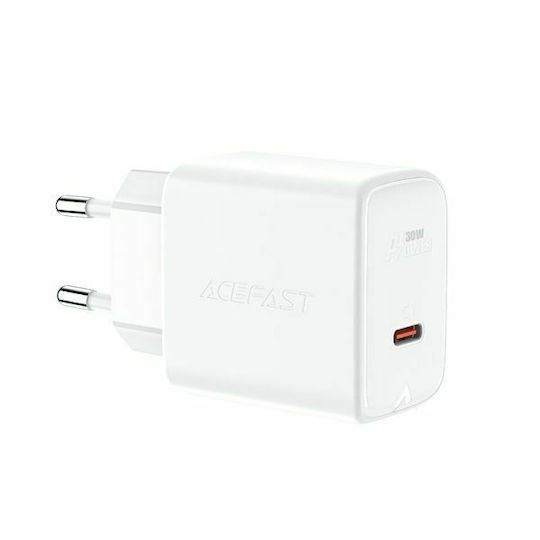Acefast Încărcător Fără Cablu GaN cu Port USB-C 30W Livrarea Energiei Alb