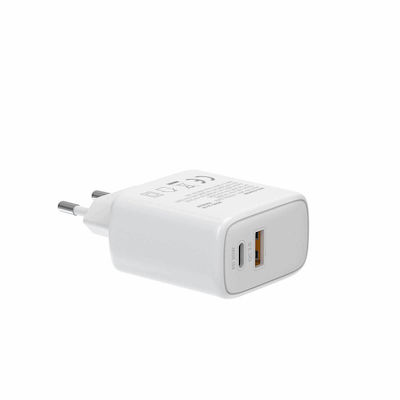 Savio Ladegerät ohne Kabel mit USB-A Anschluss und USB-C Anschluss 30W Stromlieferung / Schnellaufladung 3.0 Weißs (LA-06)