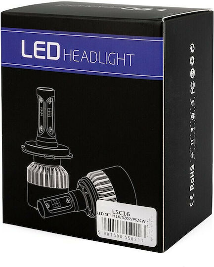 M-Tech Lampen Auto Cob Epistar 1021 C6 H16 / PS24W Kit mit Lüfter 10.000lm LED 6500K Kaltes Weiß 10-32V 80W 2Stück