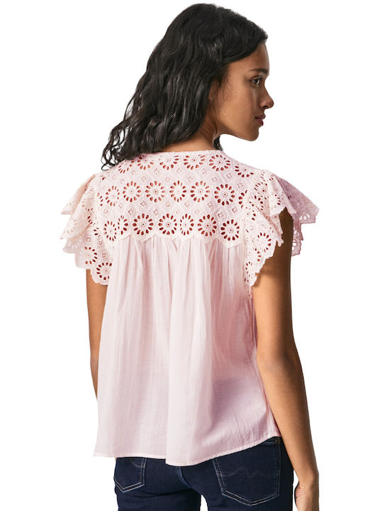 Pepe Jeans Women's Summer Blouse Sleeveless with V Neckline Light Pink