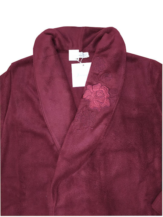 Halat de femei Jeannette fleece burgundy încrucișat cu broderie. (Cod: 6168)