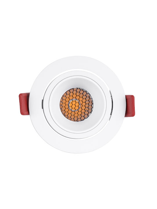 GloboStar Round Metallic Recessed Spot with Integrated LED and Natural White Light White 8.5x8.5cm.