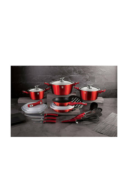 Berlinger Haus Metallic Line Cookware Set Made of Aluminum Burgundy Collection with Stone Coating 5 Pieces
