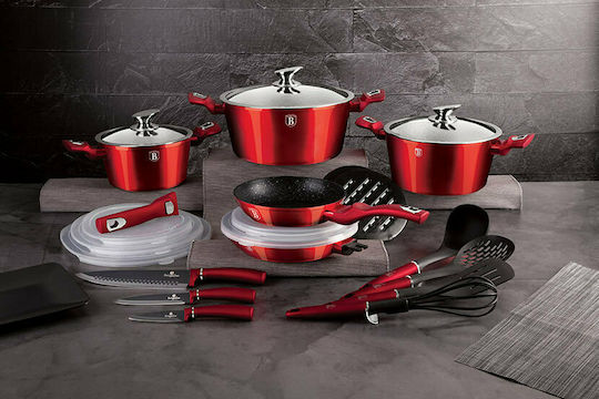 Berlinger Haus Metallic Line Σετ Μαγειρικά Σκεύη από Αλουμίνιο Burgundy Collection με Επίστρωση από Πέτρα 5 τεμαχιών