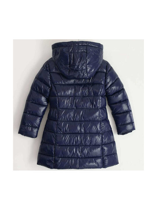 iDO Kids Quilted Jacket Long Hooded Navy Blue