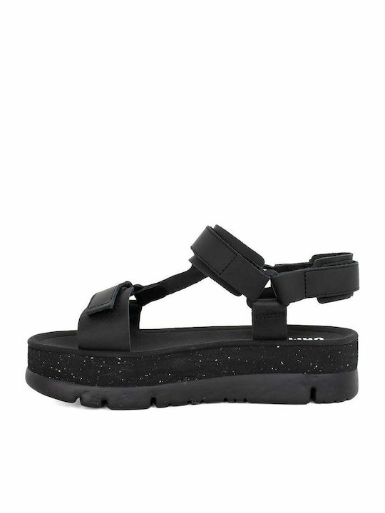 Oruga Up Δερμάτινα Γυναικεία Ανατομικά Σανδάλια Sporty Flatforms Μαύρα