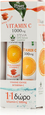 Power Health Vitamin C 1000mg Apple Stevia + Vitamin C 500mg Orange Βιταμίνη για Ενέργεια & το Ανοσοποιητικό 500mg Πορτοκάλι 44 αναβράζοντα δισκία